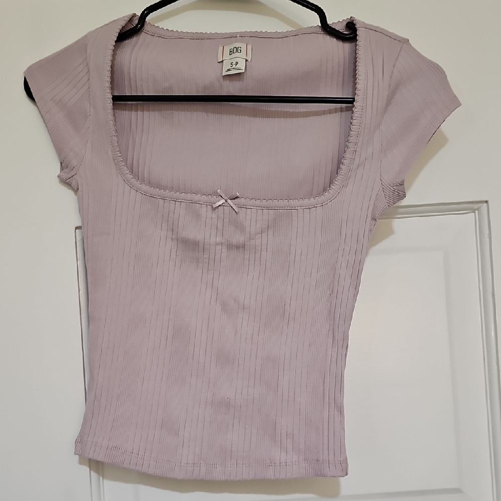 BDG Pink Ribbed Cap Sleeve Crop Blouse